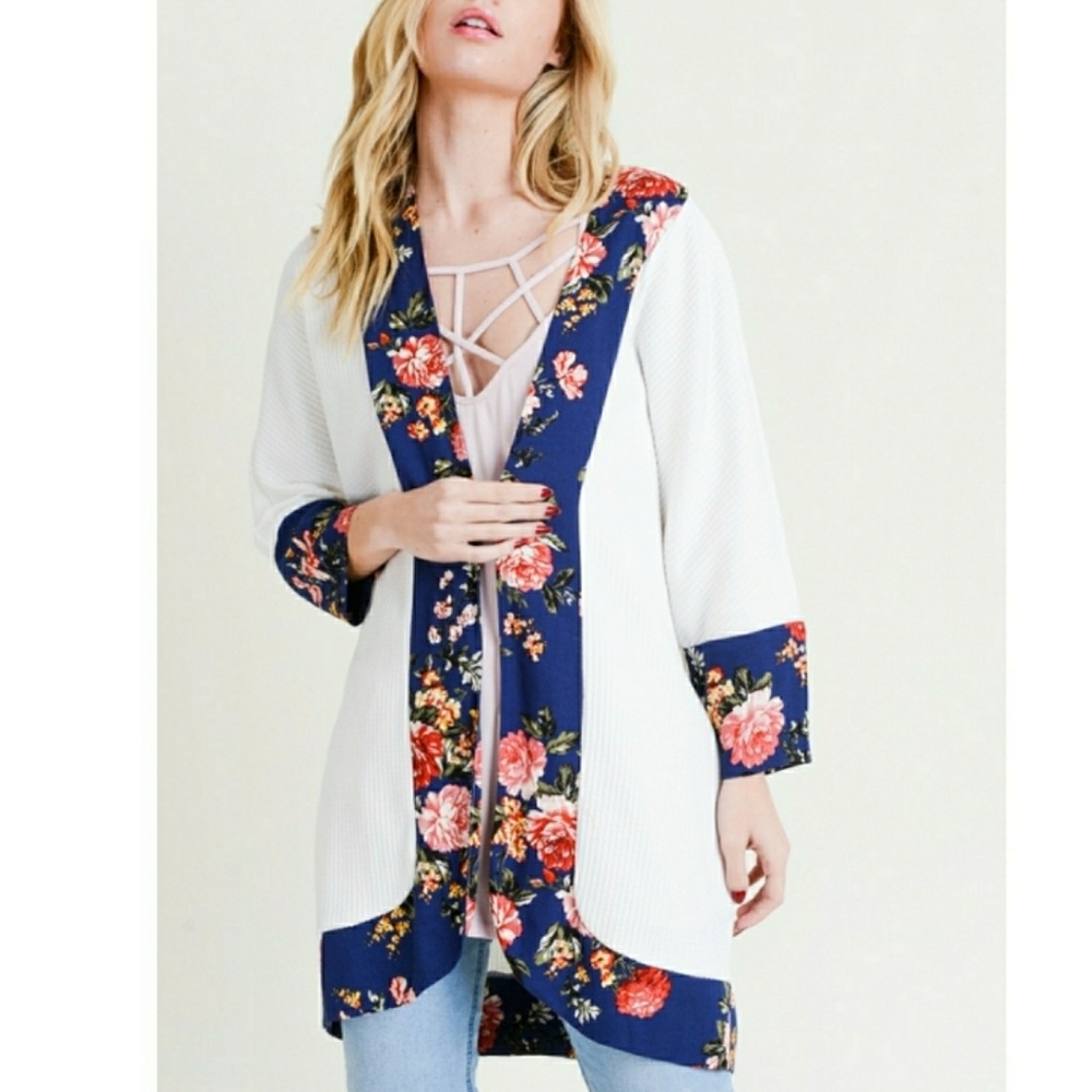 Floral Trim Duster Kimono Cover Up - Picture 7 of 7